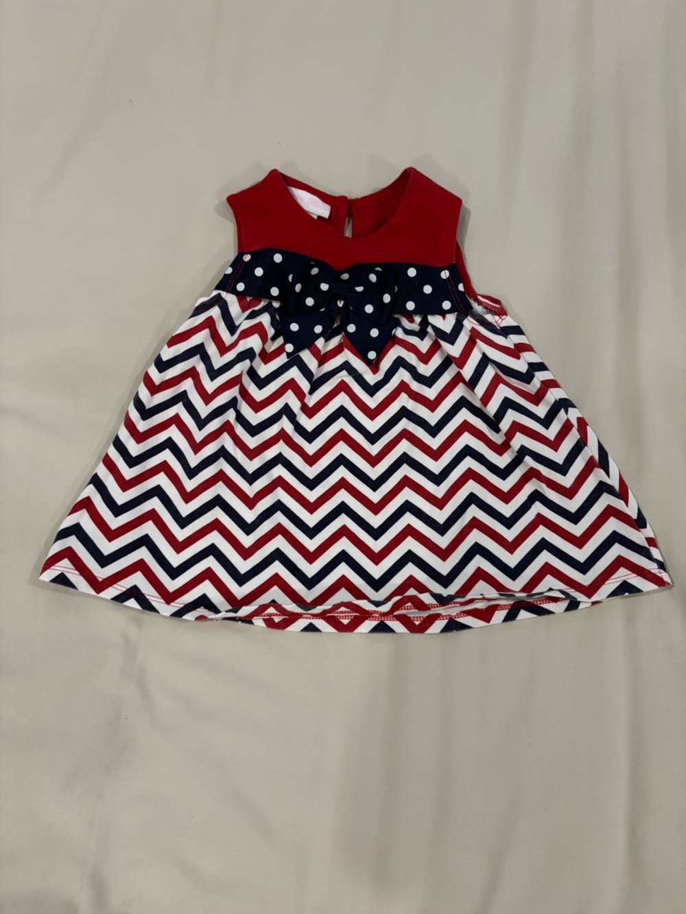 Bonnie Baby Red Dress with Navy Polka Dot Bow